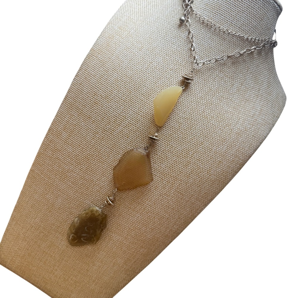 Boho Artisan Statement Lariat Chico's Necklace Stone Look Gold Tone Acrylic